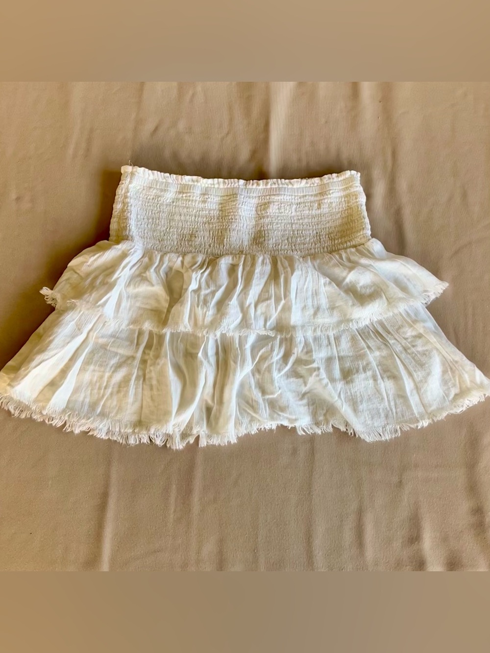 aerie Cream Tiered Smocked Mini Skirt | Size Small